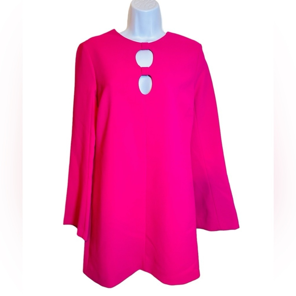 Zara Cut Out Mini Shift Dress in Neon Fuchsia Long Sleeves Size Small NWT!